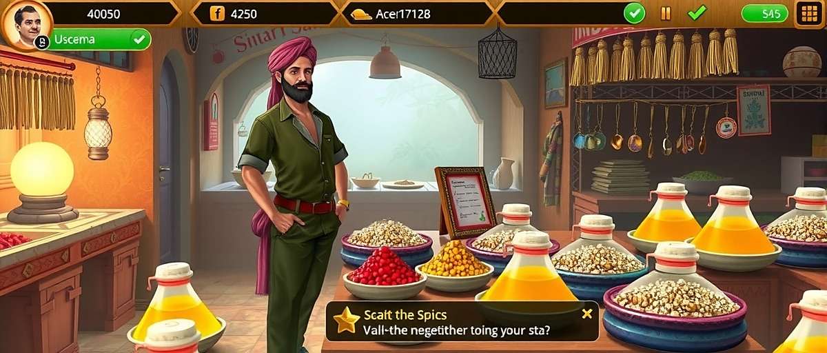 Asafoetida Adventure India gameplay screenshot showing a player negotiating spice prices with a virtual merchant in a colorful Indian market